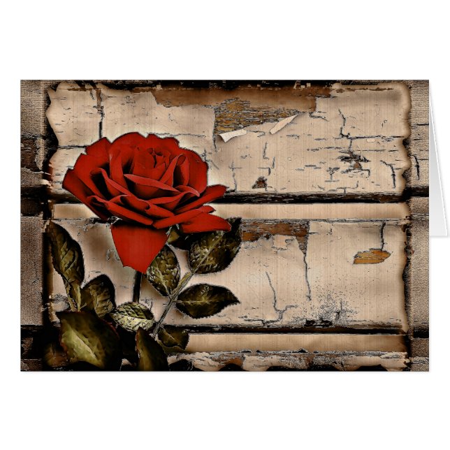 Grunge Distressed Barn Wood Rustic Red Rose (Front Horizontal)