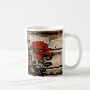 Grunge Distressed Barn Wood Rustic Red Rose Coffee Mug