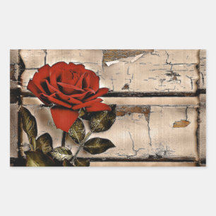 Grunge Distressed Barn Wood Rustic Red Rose Sticker