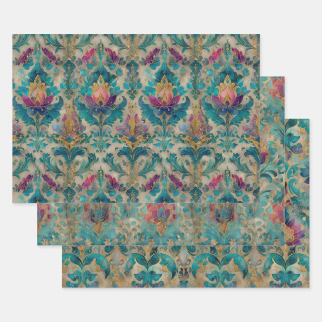 GRUNGE DISTRESSED DAMASK DECORATIVE PAPER SET (Set)