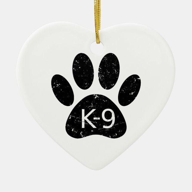 Grunge Distressed Dog Paw K-9 Ceramic Ornament (Front)