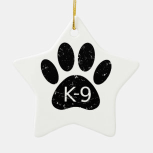 Grunge Distressed Dog Paw K-9 Ceramic Ornament