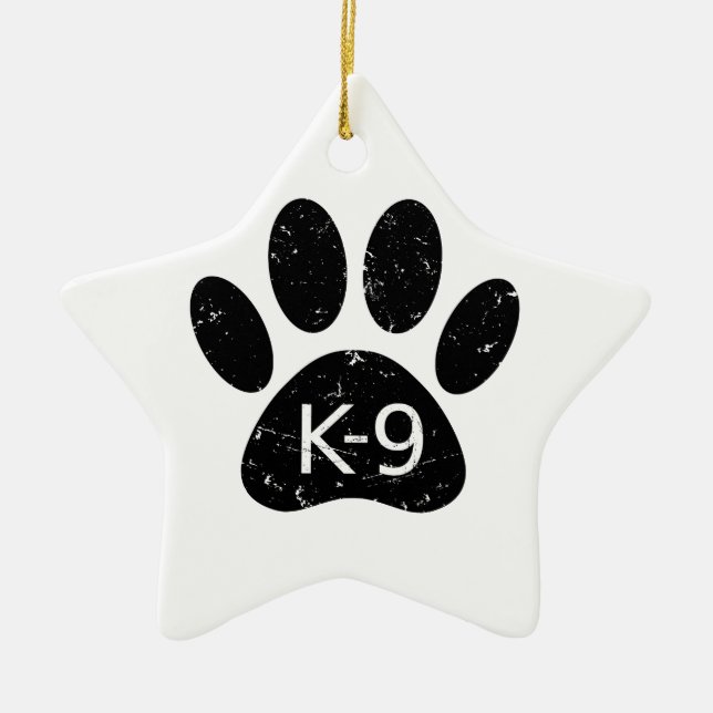 Grunge Distressed Dog Paw K-9 Ceramic Ornament (Front)