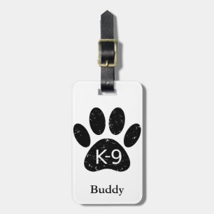 Grunge Distressed Dog Paw K-9 Luggage Tag