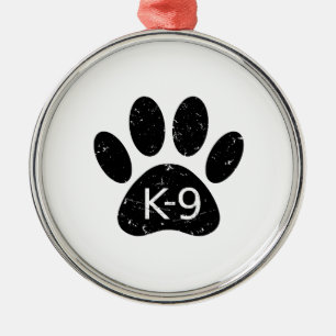 Grunge Distressed Dog Paw K-9 Metal Ornament