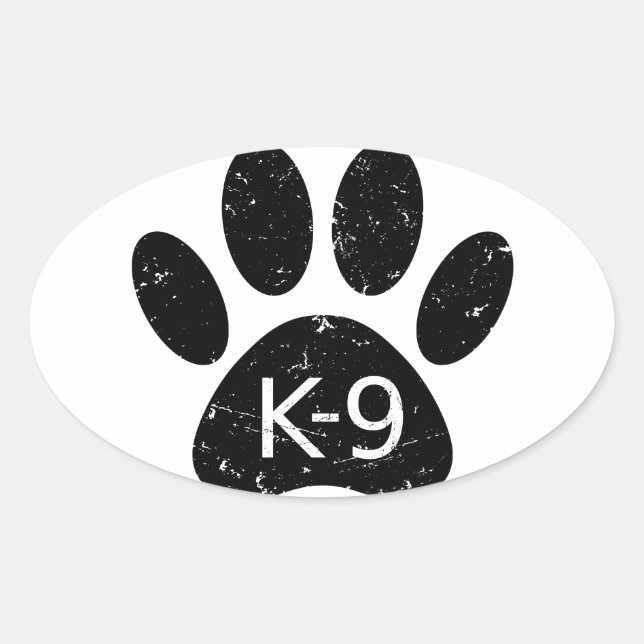 Grunge Distressed Dog Paw K-9 Oval Sticker (Front)