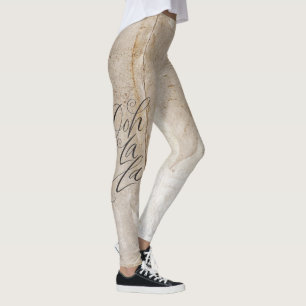 Grunge Distressed Ooh La La Slinky Lettering Leggings