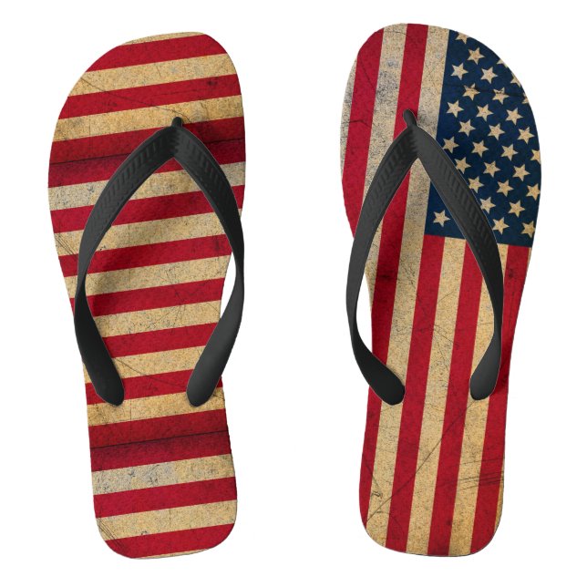 Grunge Distressed USA Flag Mismatch Flip Flops (Footbed)