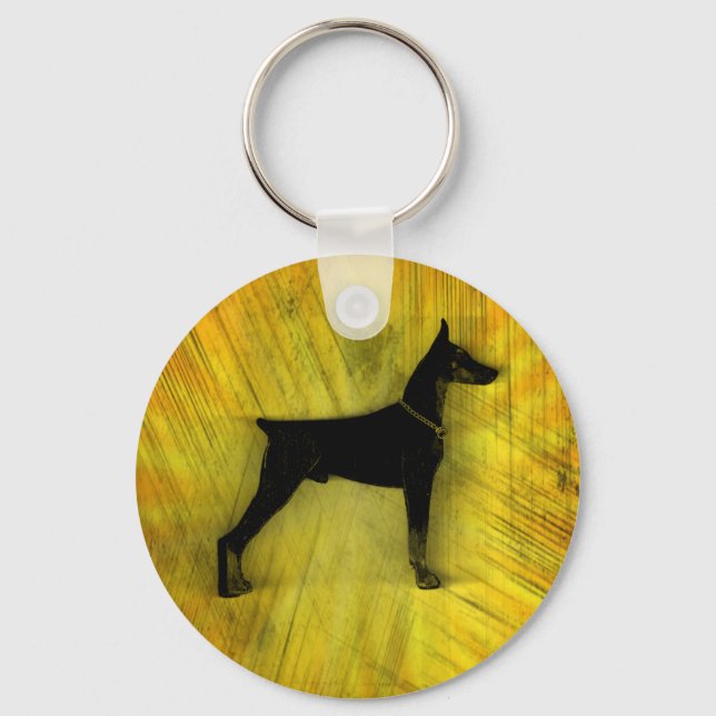 Grunge Doberman Pinscher Silhouette Keychain (Front)