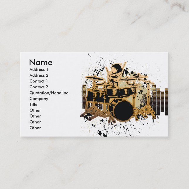grunge drummer design business card (Front)