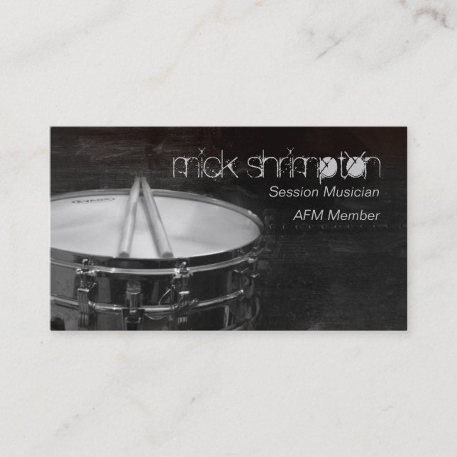 Grunge Drummer Musician Business Card (Front)