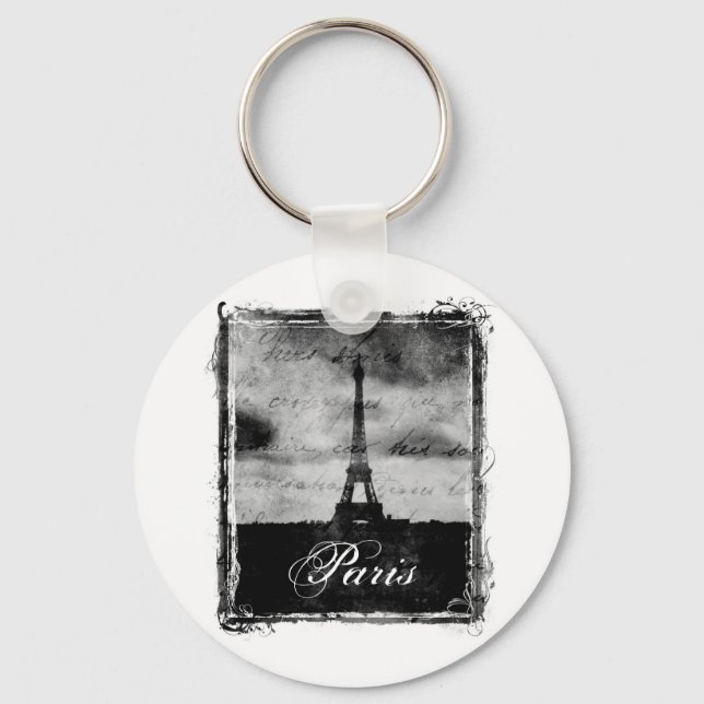 Grunge Edge Textured Paris Keychain (Front)