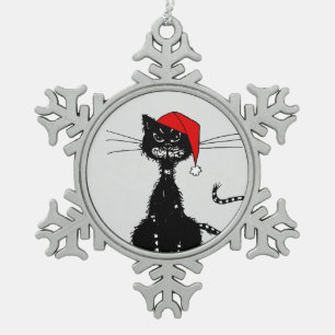 Grunge Evil Black Cat Christmas Snowflake Pewter Christmas Ornament