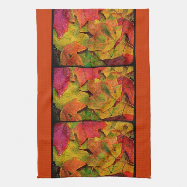 Grunge Fall Leaves Kitchen Towel (Vertical)