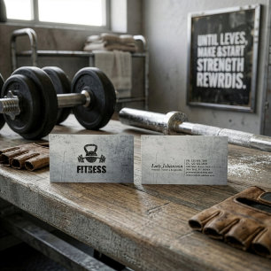 Grunge Fitness Personal Trainer Kettlebell Barbell Business Card
