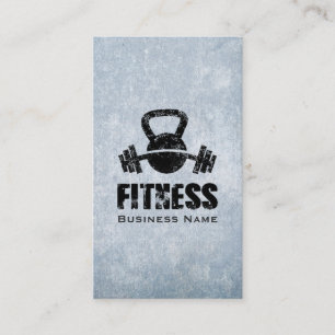 Grunge Fitness Personal Trainer Kettlebell Barbell Business Card