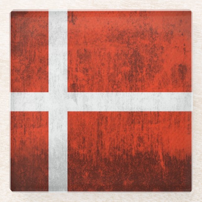 Grunge Flag Of Denmark Glass Coaster (Front)