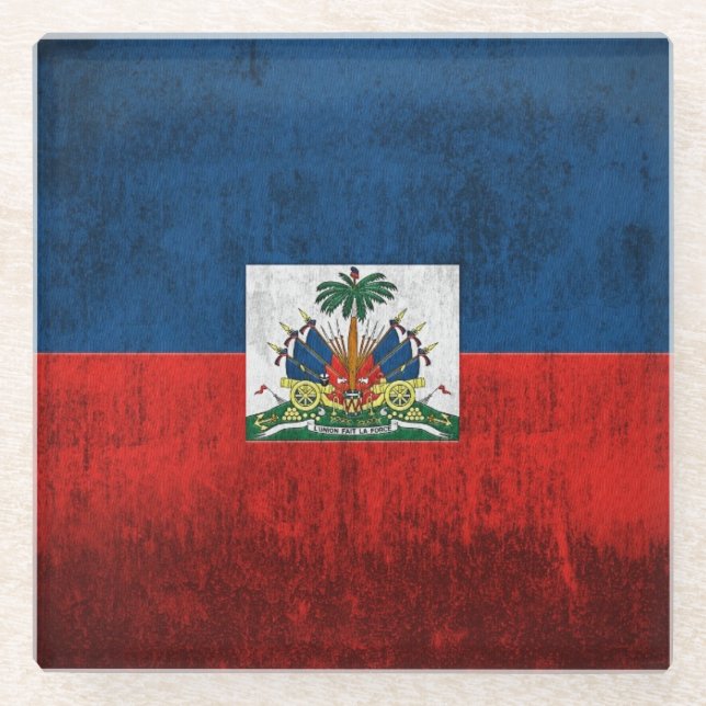 Grunge Flag Of Haiti Glass Coaster (Front)