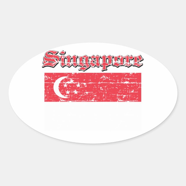Grunge Flag of Singapore Oval Sticker (Front)
