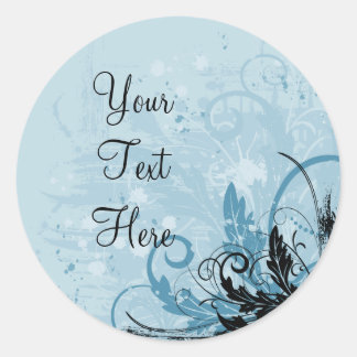 Grunge Floral Design - Light Blue Classic Round Sticker