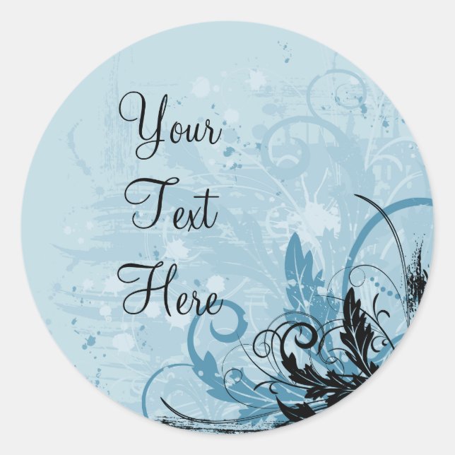 Grunge Floral Design - Light Blue Classic Round Sticker (Front)