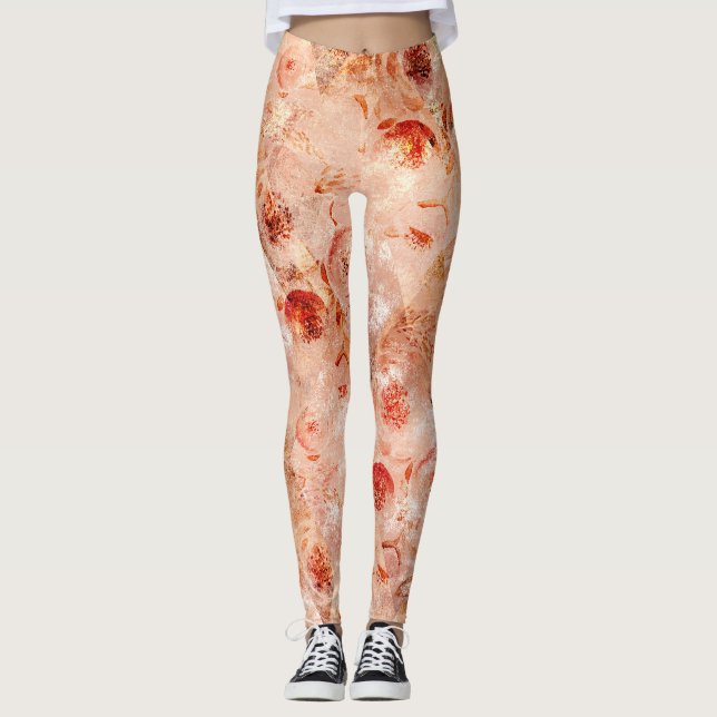 Grunge floral pattern. Coral background.  Leggings (Front)