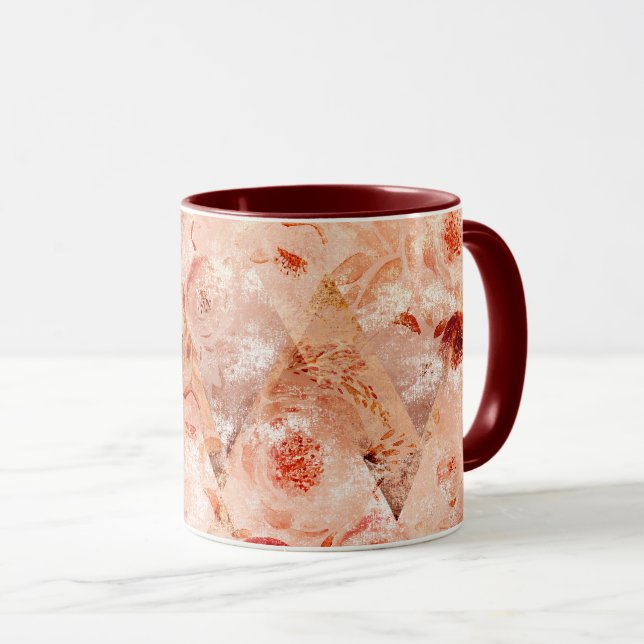 Grunge floral pattern. Coral background.  Mug (Front Right)
