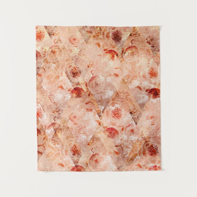 Grunge floral pattern. Coral background.  Tapestry (Front)