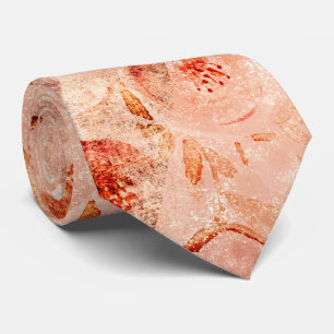 Grunge floral pattern. Coral background.  Tie