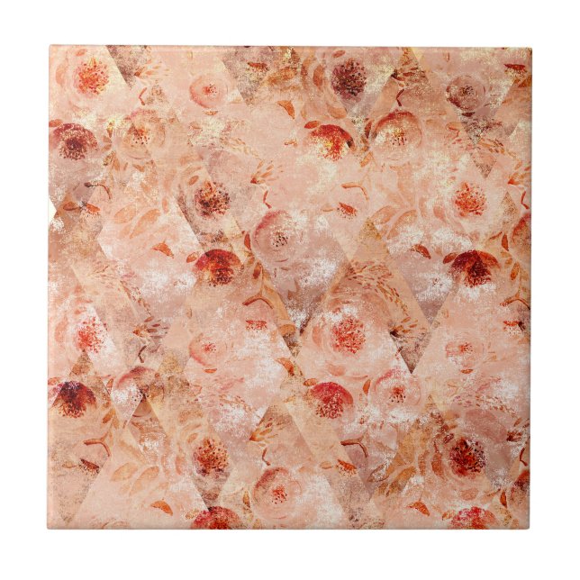 Grunge floral pattern. Coral background.  Tile (Front)