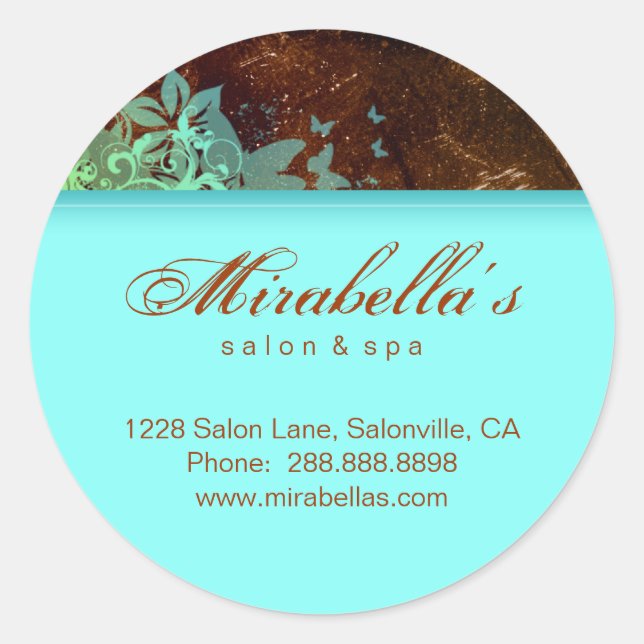 Grunge floral sticker salon spa blue brown 2 (Front)