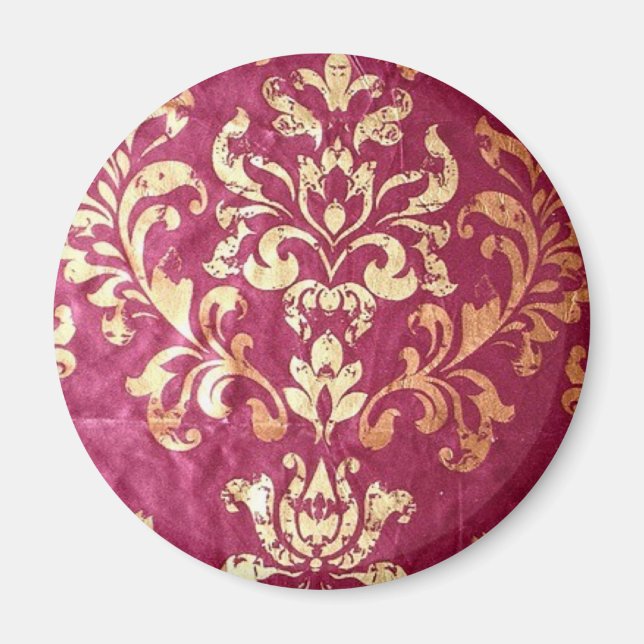 grunge floral Victorian Gold Burgundy damask Magnet (Front)