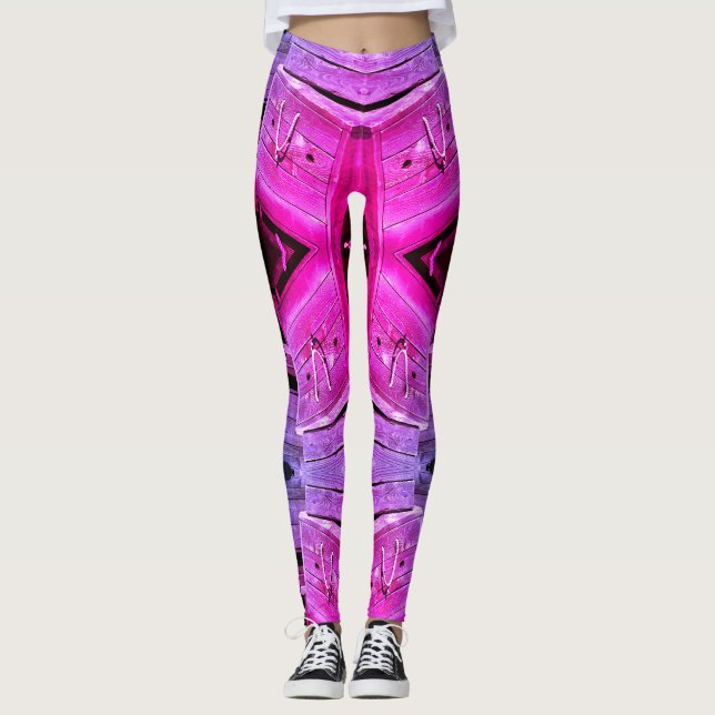 Grunge Fuchsia Texture with Architectural Elements Leggings (Front)