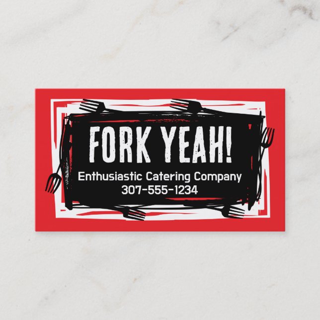 Grunge funky art forks chef culinary catering business card (Front)