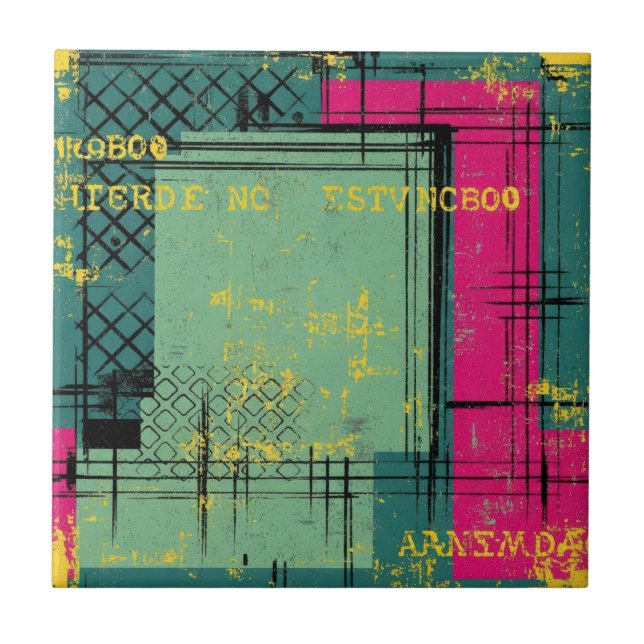 Grunge Geometric Street Art Collage Pattern Tile (Front)