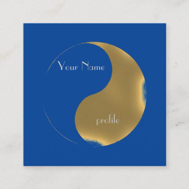 Grunge golden&blue yin yang carte de visite carré (Devant)