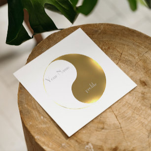 Grunge golden&white  yin yang square business card