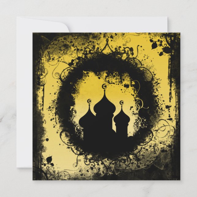 Grunge-Goth Gold and Black Ramadan Mosque Invitation (Front)