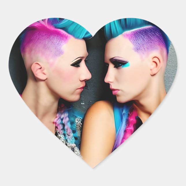 Grunge Goth Lesbian Love |  Couple AI Art Heart Sticker (Front)