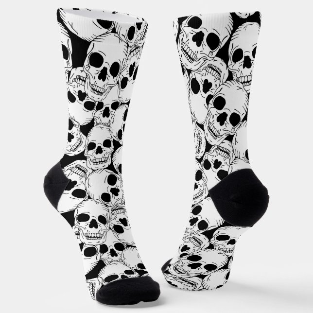 Grunge Goth Skeleton Skulls Patterned Socks (Angled)