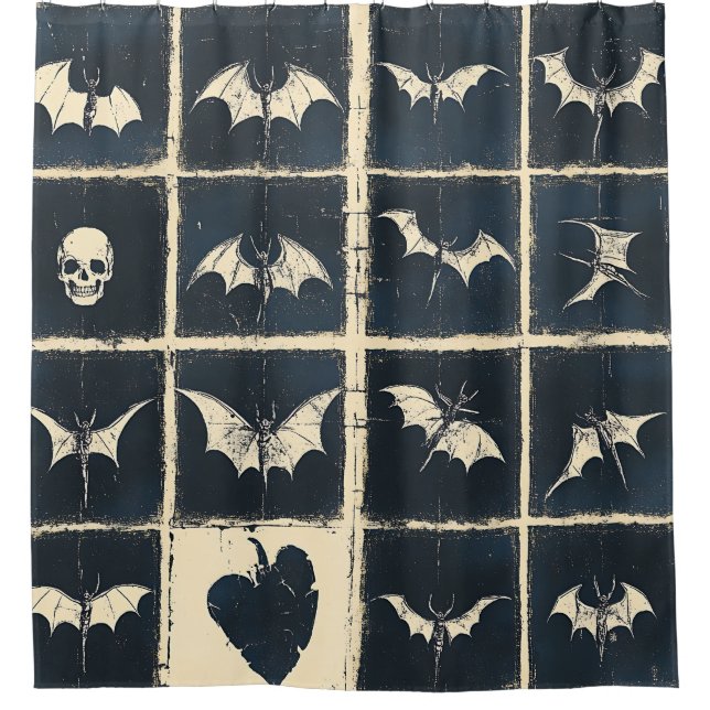 Grunge Gothic Bats & Skulls Denim Pattern (Front)