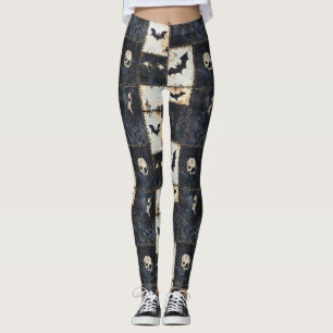 Grunge Gothic Bats & Skulls Denim Pattern Leggings