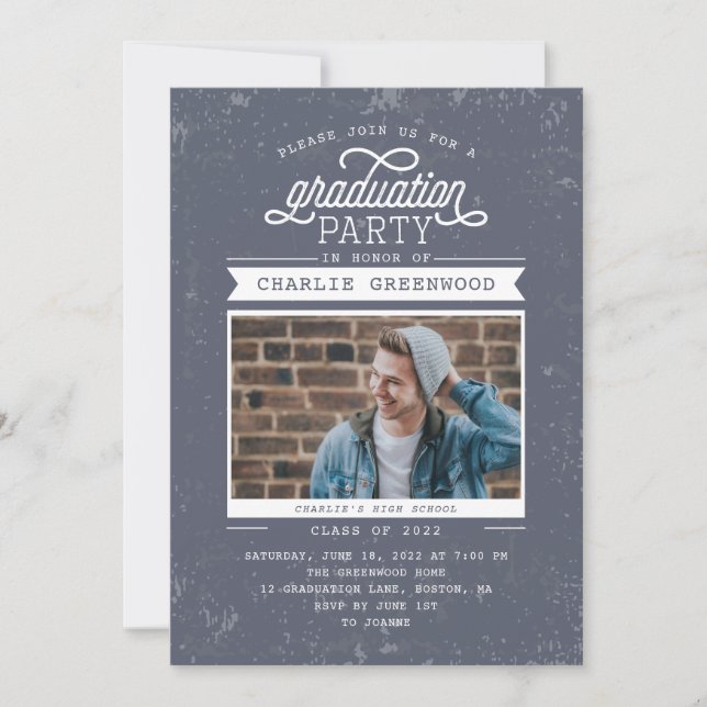 Grunge Graduation Party Invitation With Photo (Front)