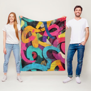 Grunge Graffiti Abstract in Pink Yellow Blue Fleece Blanket