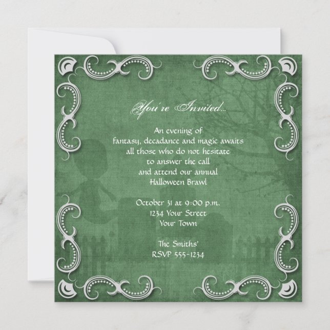 Grunge Green Graveyard Halloween Party Invitation (Front)