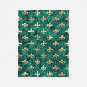 Grunge Green Velvet Fleur De Lis Mardi Gras Fleece Blanket