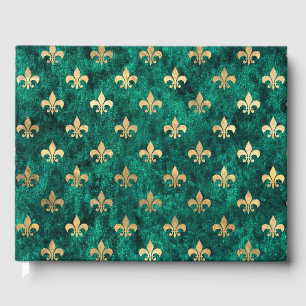 Grunge Green Velvet Fleur De Lis Mardi Gras Guest Book