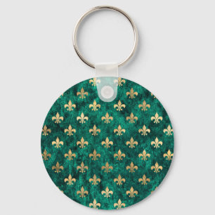 Grunge Green Velvet Fleur De Lis Mardi Gras Keychain
