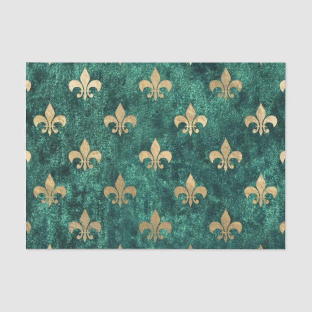 Grunge Green Velvet Fleur De Lis Mardi Gras Tissue Paper (Front)