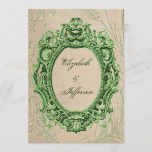 Grunge Green Vintage Cadre Mariage Invitations